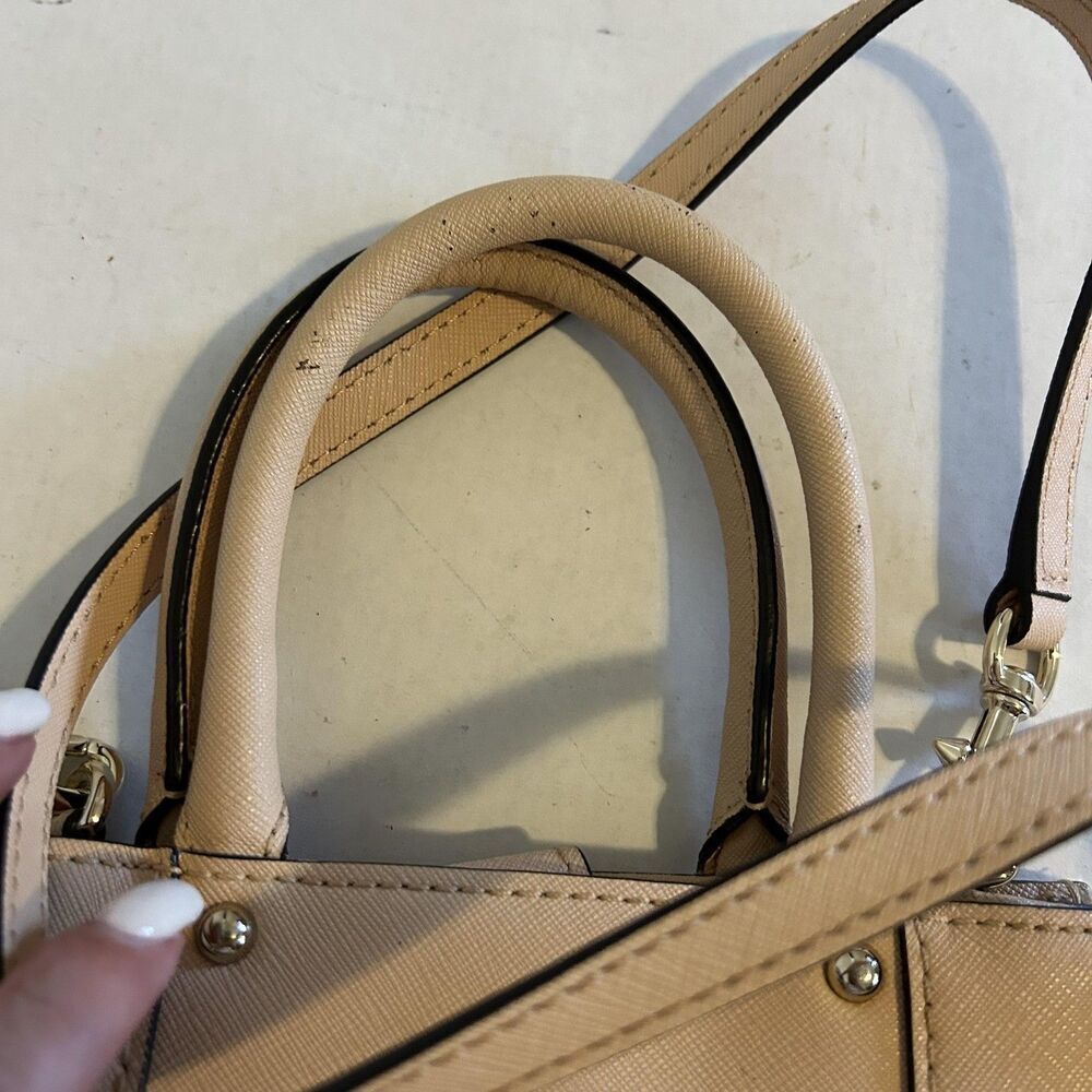 Rebecca Minkoff Mini Tote Bag Womens Beige Crossbody Structured Leather Purse - Picture 11 of 14